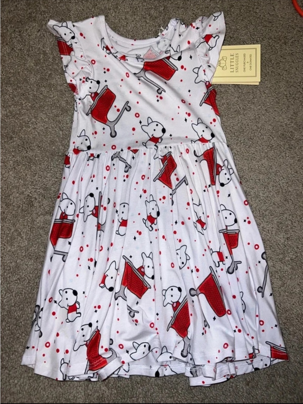 Little snuggles White & Red Puppy Print Girls' Casual Dress